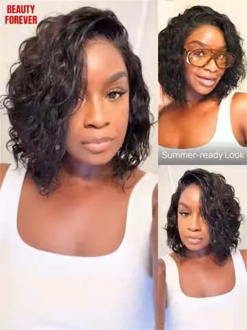 Beautyforever 220% BOB Human Hair Wig Side Part Water Wave 6x4 HD Lace Pre Bleached Knots Short BOB 