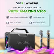 Loa Karaoke Bluetooth AMAZING V200 TẶNG 2 Micro không dây Công Suất 200W Chống Nước IPX6 - BH 12 thá