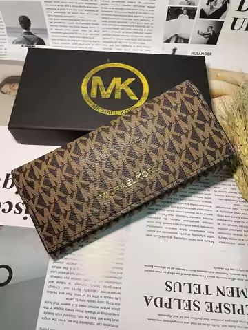 MICHAEL KORS 2026 New High-Quality Casual Fashion Long Zipper Wallet MK Classic Letter Flower Wallet