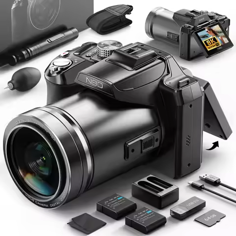 NBD S205E 8K Digital Camera 64MP 16X Zoom Flip Screen Vlogging Compact Camera for YouTube Travel Pho