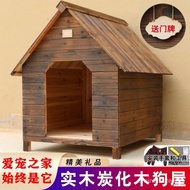 HY/🥭Rainproof and Waterproof Outdoor Solid Wood Carbonized Wood Dog House Doghouse Cathouse Dog Cage Teddy Doghouse Dog