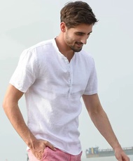 Chinese collar men's short level cotton formal slimming shirt polo shirt for men
