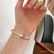 Colorful Female Simple Bracelet Pure Love ins Diamond Girlfriends Stone Pink Cool Jade Style s925 Ro