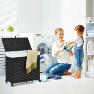 Fashion Laundry Hamper w/Wheels & Lid  Section Clothes Hamper  shipping ，Dirty clothes bags