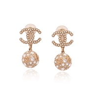 Chanel Gold Metal, Crystal and Imitation Pearl Disco Ball CC Drop Clip-On Earrings, 2021