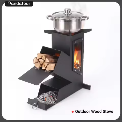 Pandatour Outdoor Portable Stainless Steel Rocket Stove For Outdoor Cooking Camping Stove Heating An