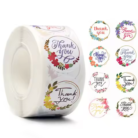 Thank You Stickers Roll |1 inch | 500 Labels for Small Business Stickers| 8 Designs