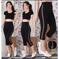 Leggings Wanita 7per8 list strip import brand high-waist leggings with side list 7/8 high-waist legg