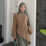Nadine Blouse Asymmetrical fitted blouse top, plain tunic, wide sleeves Muslimah Blouse Ironless Blo