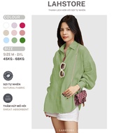LAHSTORE women's loose long-sleeved linen shirt with deep cut tail (Mint Green)