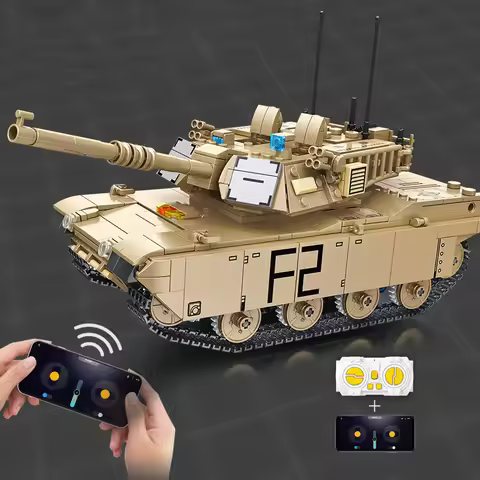 World War 2.4Ghz Remote Control Military Vehicle America M1A2 Abrams Main Battle Tank Build Block Ar