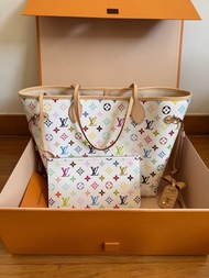 LV 村上隆聯名 Neverfull 白三彩