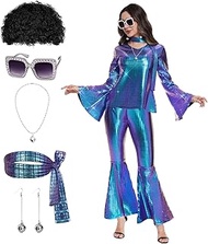 70s Disco Costume for Women - 1970s Disco Outfit with Wig, Earrings, glasses, Necklace, Headband, Se