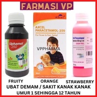 Ubat demam kanak-kanak syrup 250 mg/ 5 ml Axcel paracetamol Uphamol 250 Syrup Sirap Demam Sakit