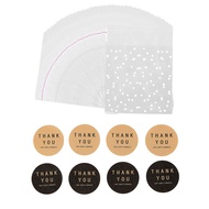 400PCS White Polka Dot Treat Bags Self Adhesive Candy Cookie Bags, 200 Clear Cellophane Bags + 200 T