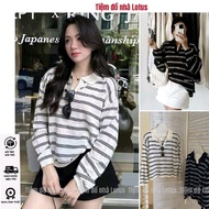 Turn-down Collar T-shirt A79 - Simple Horizontal Stripes Make Her More Elegant (Lotus Store)