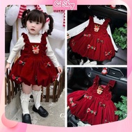 CBL42, Christmas velvet dress with reindeer bow and thermal shirt for girls to wear during Christmas
