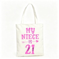 Aunt's Gift Canvas Tote Bag With "My Niece Is 21" Letter Print Ideal For 21St Birthday Celebration A