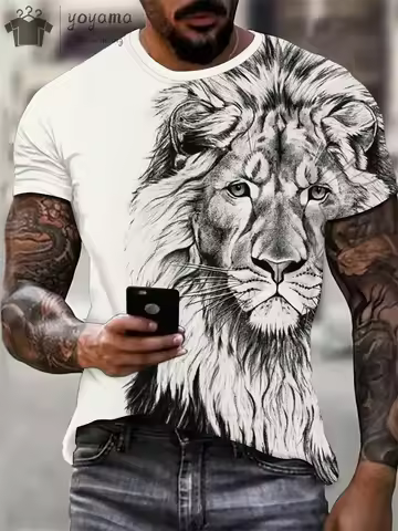 Summer Lion Print Men's Clothes T-shirt Male Short Sleeve Tee Men Lion Print Clothes Men Designer Cl