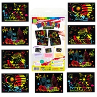 Scratch Art Malaysia Kit – 4 Merdeka-Themed Designs | I ❤️ Malaysia Crafts for Kids & Adults | DIY N