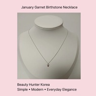 January Garnet Birthstone Necklace (Flower Design) | 925 Silver / Rose Gold Plated | Korean Minimal 