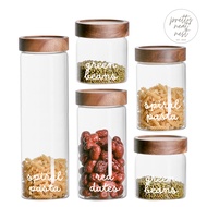 Glass Jar with Acacia Lid | Airtight Wooden Screw Lid Food Storage | Balang Kuih Raya | Label Included