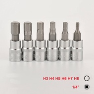 6pcs 1/4 Inch Hex Bit Socket Set Allen Key Spline Bits H3 H4 H5 H6 H7 H8 Ratchet Wrench Adapter Head