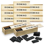 Playbees Mini Wooden Dominoes Set - 12 Pack - Classic Double Six Domino Game in a Wooden Case - Educ
