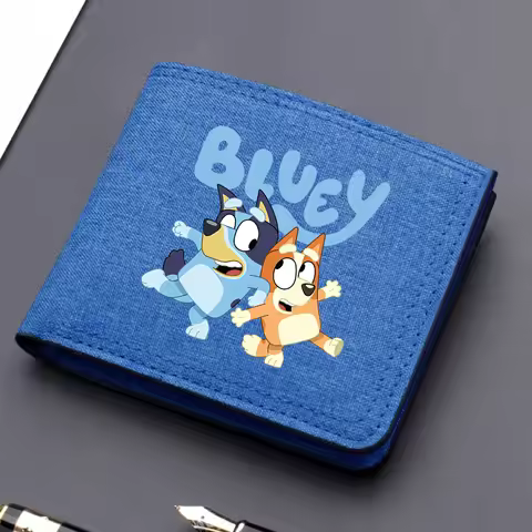 Blueyi Series Folding Purse Cartoon Bingo Short Wallets Cute Dog Print Canvas Card Holder Coin Case 