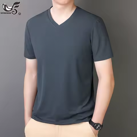 Plus Size 7XL 8XL 9XL Summer New Men's Short Sleeve Casual V-neck T Shirt Ice Silk Cool Breathable B