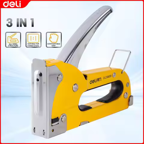 Deli 3 In 1 Stapler Nail Gun Staple Heavy Duty Furniture Tool For Wood Stainless Steel Metal Carpent