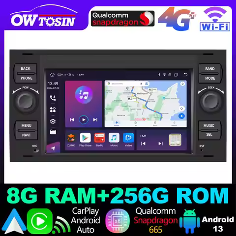QF7862 8G+256G Android 14 Car Radio GPS Stereo Screen Player For Ford S C Max Transit Fiesta Galaxy 