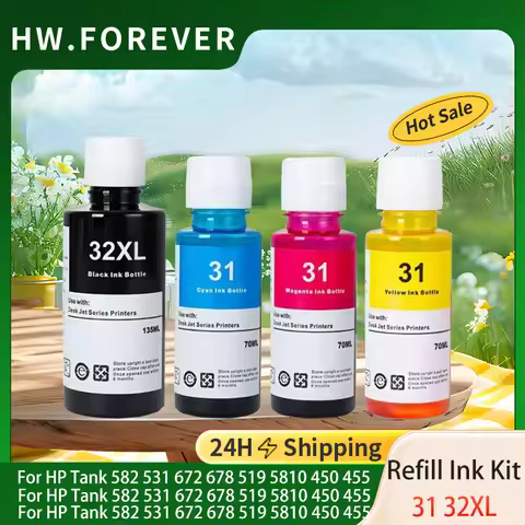 31 32XL Ink Refill For HP Tank 5810 450 455 457 582 531 672 678 519 513 551 555 558 559 570 Printers