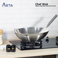 Asta Stainless Steel Wok One Handle 40cm/Chef Wok Stainless Steel