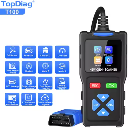 Topdiag T100 OBD2 OBDII Scanner Diagnostic Tool Check Engine Code Reader Voltage Detect Reset Mode 6