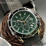 COACH手錶,編號CH00123,42mm銀黑圓形精鋼錶殼,墨綠色三眼, 運動錶面,深黑色真皮皮革錶帶款,星晴錶大推薦