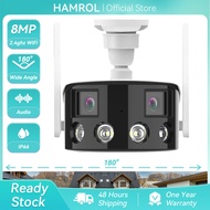 Hamrol 8MP 4K Dual Lens Ultra wide angle 180° Wifi IP Camera Outdoor 4MP Full Color Night Vision Ai 