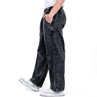 Gizmo - Baggy Pants Relaxed Jeans Baggy Pants Black Sandwash Baggy Elastic Waistband Denim Stretch