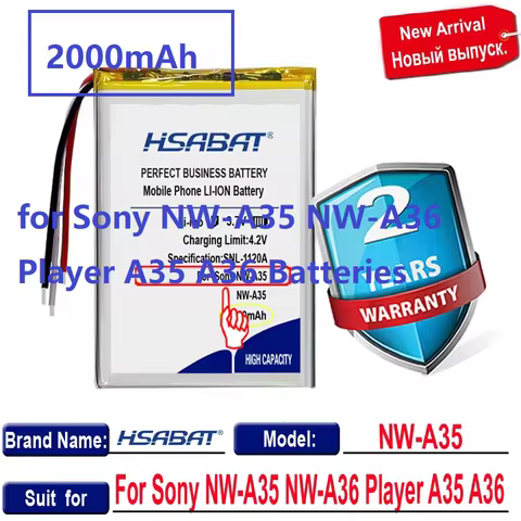 HSABAT 2000mAh Battery for Sony NW-A35 NW-A36 Player A35 A36 Batteries