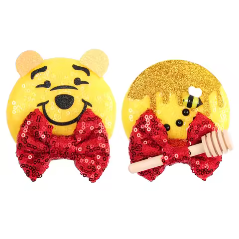 HEROCROSS Cartoon Win nie the Pooh Sequins Mouse Ears Bow Clips Glitter Hairpins Girl Festival Party