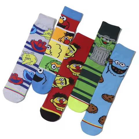 Anime Street Socks Red Elmo Blue Cookie Guy Yellow Big Bird Cosplay Cotton Personality Socks Trend S