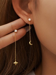 1對鍊子流蘇925純銀耳環，適合甜美風格的打針耳環，18K金，適合日常佩戴、新娘飾品、精細珠寶假日