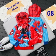 Áo khoác bé trai hình siêu nhân nhện 11-41kg. Chất thun hai da dày dặn- Áo khoác mũ trùm hình in 3D 
