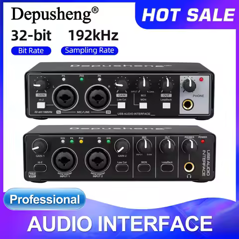 Audio Interface Depusheng MD22 USB 3.0 Sound Card with Monitoring Electric Guitar Live Recording For