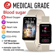 2024 New Blood Glucose Monitor Smart Watch Men Women ECG+PPG Blood Pressure Measurement Thermometer Waterproof Ladies Smartwatch