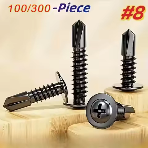 100/300-Pack Black Self-Drilling TEK Screws 410 SS 8.8 Grade Phillips Head 13-25mm Rust-Resistant fo