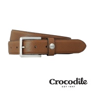 Crocodile 鱷魚皮件 義大利進口牛皮 寬版 打洞皮帶 35MM-0102-35001-淺咖啡色/ 38腰