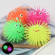 HEbeauty-ยืดหยุ่นเรืองแสงลูกบอลมีขนของเล่นยางนิ่มการ์ตูนไฟLEDแฟลชBallลูกบอลระบายอากาศเด็กของขวัญยางยืด