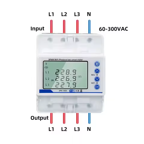 Three Phase Smart Meter Circuit Breaker 3P4W 3 Phase 4 Wire Alexa Smart Home Tuya 3P4W Wifi Photovol