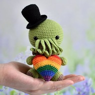 Cthulhu plush with rainbow heart/ Gift for gay friend / LGBTQ Pride